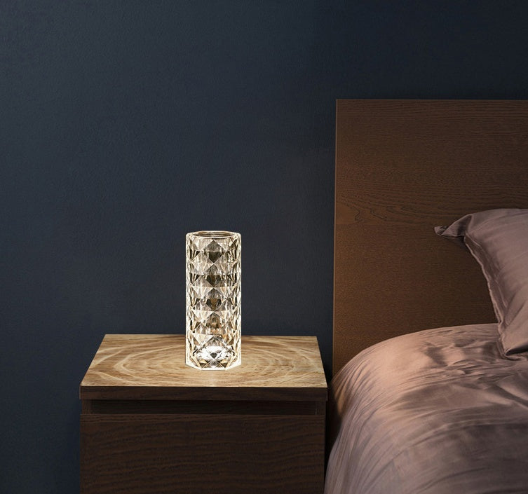 Lámpara de cristal nórdica, lámparas de mesa USB para dormitorio, atenuación táctil, atmósfera, luz nocturna de diamante, lámpara de proyector rosa, decoración