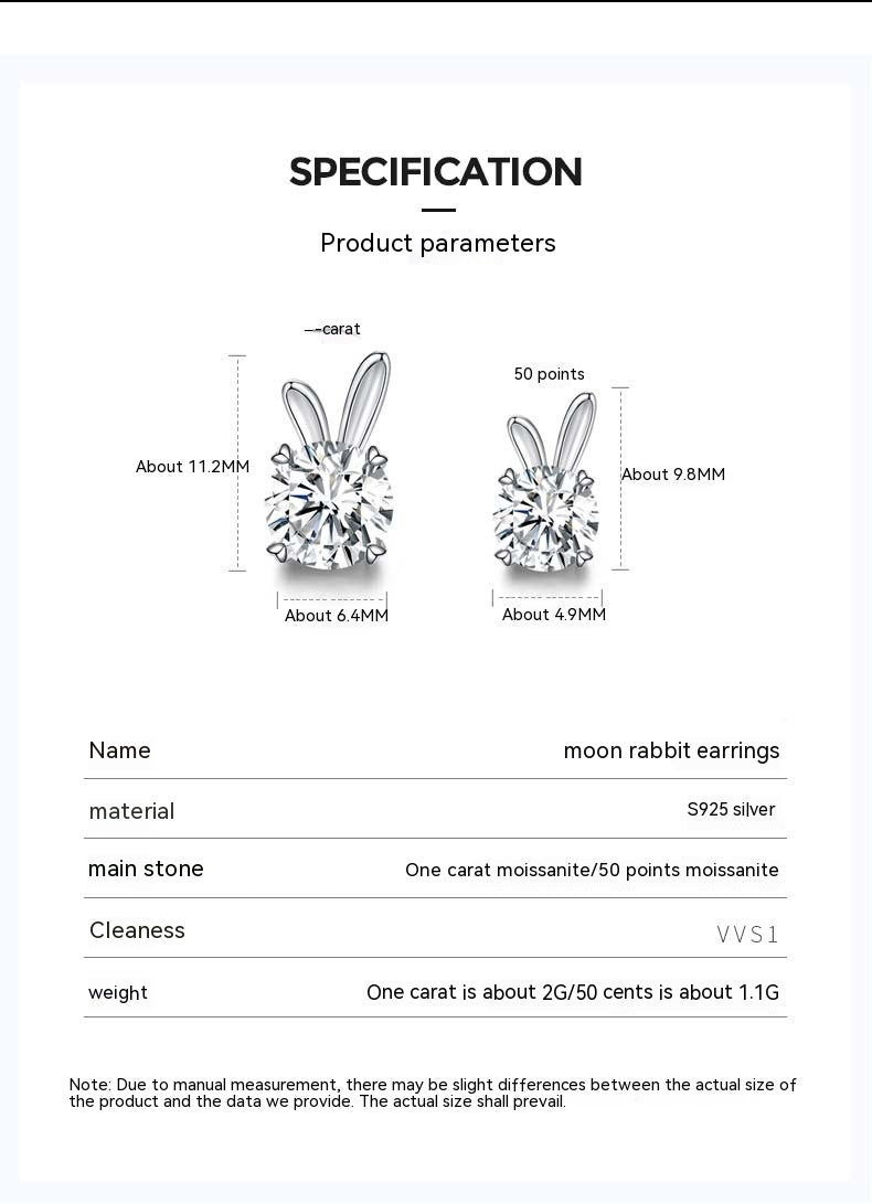 Women's Rabbit Moissanite Sterling Silver Earrings