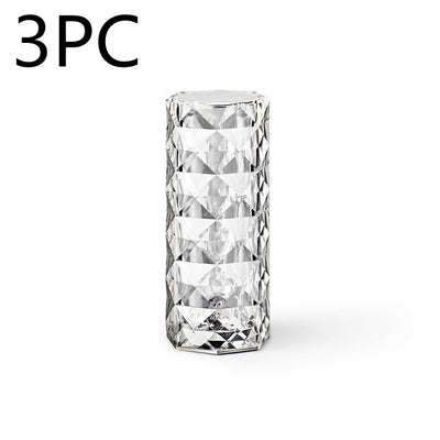 Lámpara de cristal nórdica, lámparas de mesa USB para dormitorio, atenuación táctil, atmósfera, luz nocturna de diamante, lámpara de proyector rosa, decoración