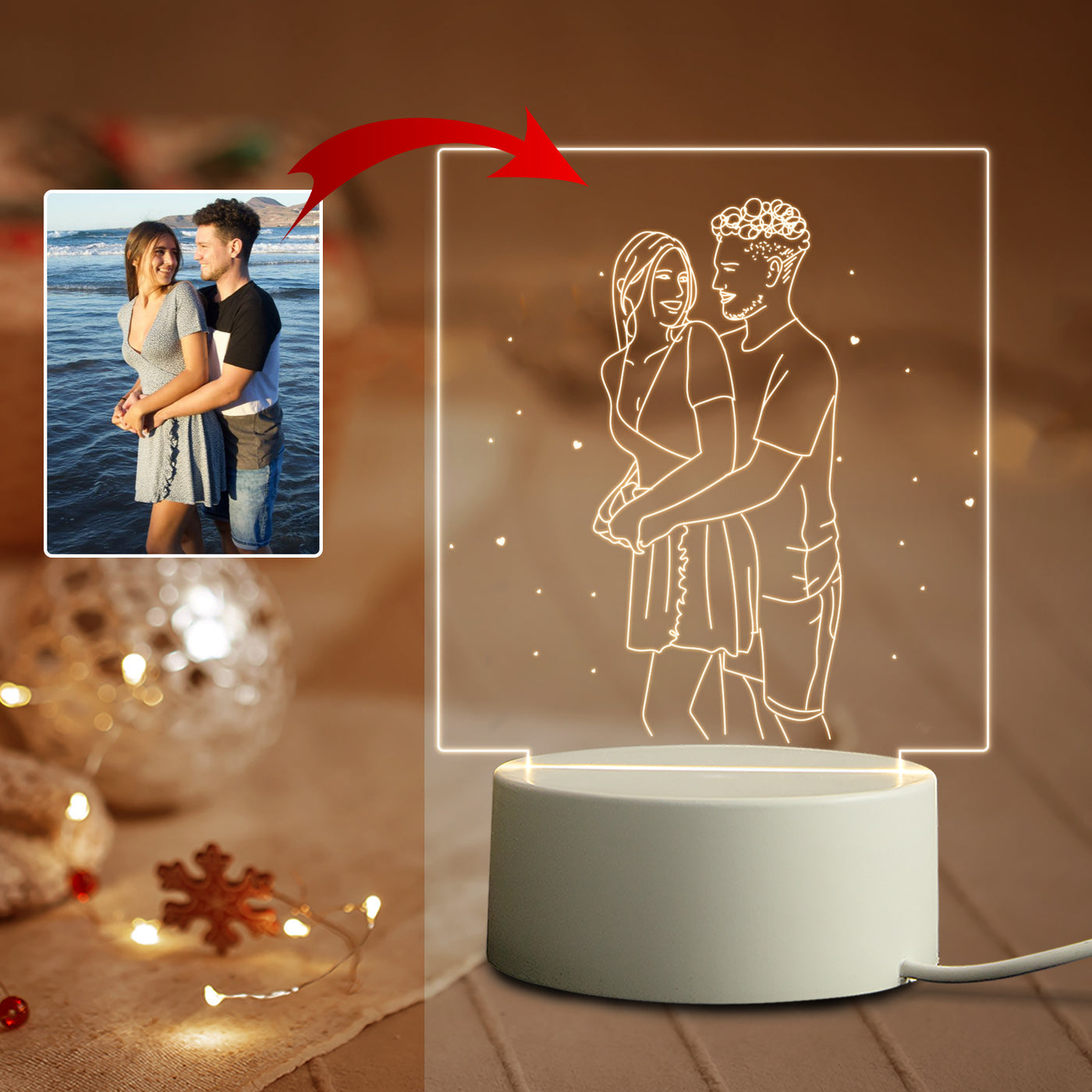 Luz nocturna 3D personalizada con texto y foto 