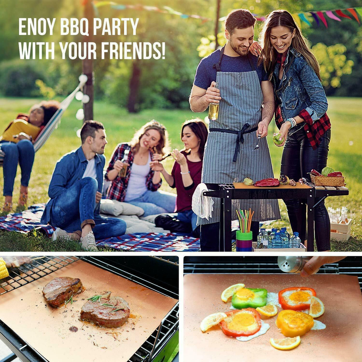 5pc Copper Grill Mats Baking Non Stick BBQ Mat Pad Bake Cooking Oven Sheet Liner