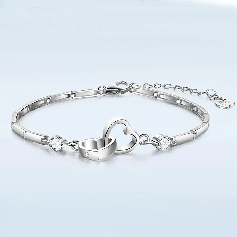 Pulsera de doble corazón en plata de ley 925