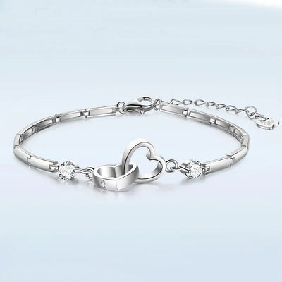 Pulsera de doble corazón en plata de ley 925