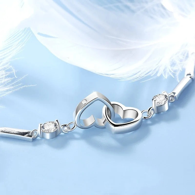 925 Sterling Silver Double Heart Bracelet